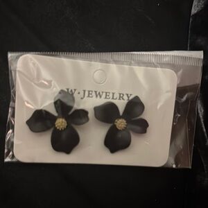 Black Floral Earrings by